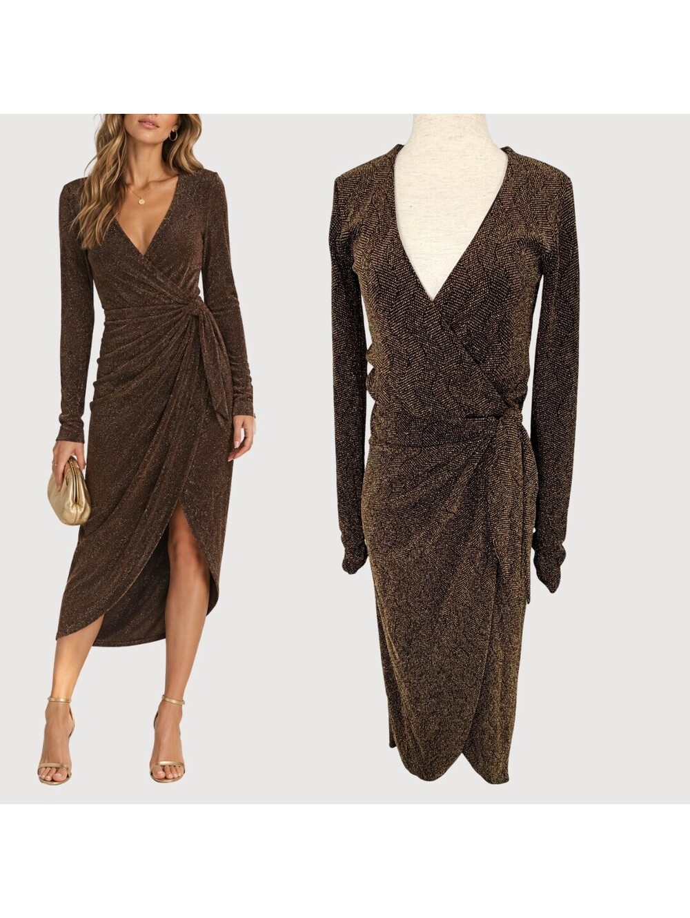 Show Me Your Mumu Kimora Metallic Wrap Midi Dress Gold S